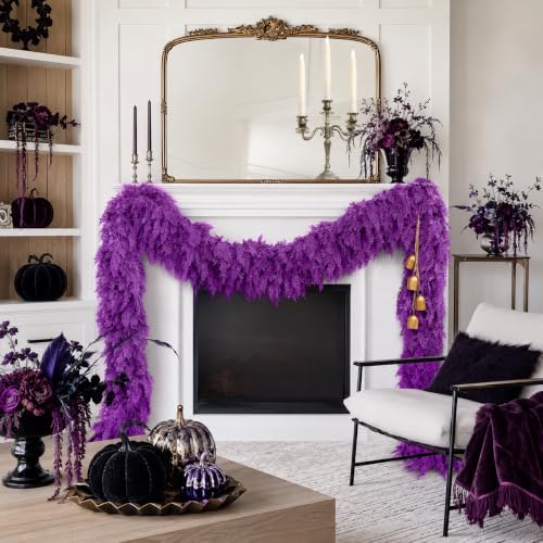9Ft Halloween Cedar Garland,Purple Real Touch Soft Christmas Decorations