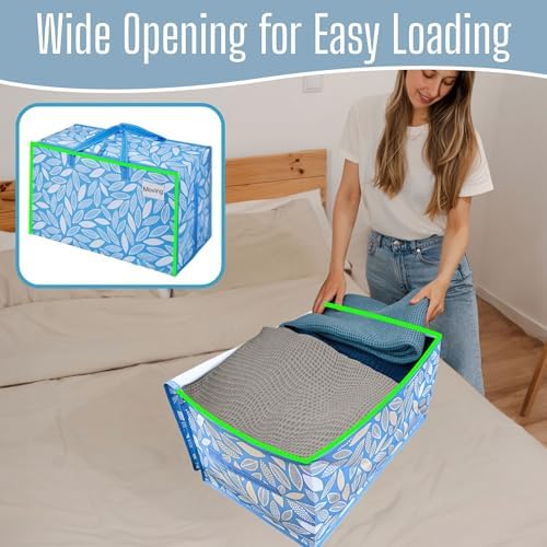 VENO 2 Pack Extra Large Heavy Duty Moving Bags with Wide Opening & Reinforced Handles, Reusable Storage Tote Bags with Strong Zippers for Clothes, College Dorm Essentials & Moving Supplies