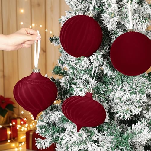 Civaner 4 Pcs Large Velvet Christmas Ball,6 Inch,Burgundy