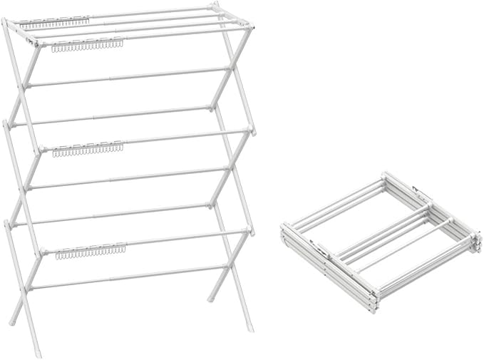 3 Tier Clothes Drying Rack, Foldable Drying Rack Clothing,Indoor & Outdoor Laundry Rack for Drying Clothes,Space-Saving Design,Small Collapsible Portable Dryer Racks for Laundry,Pure White