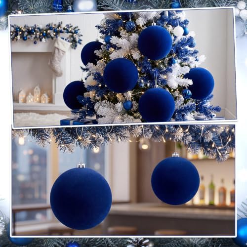 Threan 8 Inch Large Blue Velvet Christmas Ball Ornaments for Christmas Tree