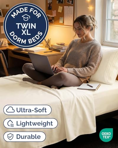 Twin XL Size 3 Piece Sheet Set - Breathable & Cooling Sheets - Off White