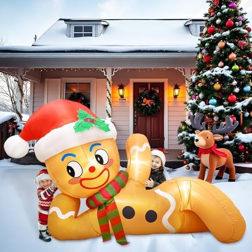 OurWarm 10FT Christmas Inflatable Outdoor Decoration, Christmas Inflatables Gingerbread Man Christmas Blow Ups with LED Lights, Blow Up Christmas Decorations Outdoor for Holiday Garden Lawn Yard Decor