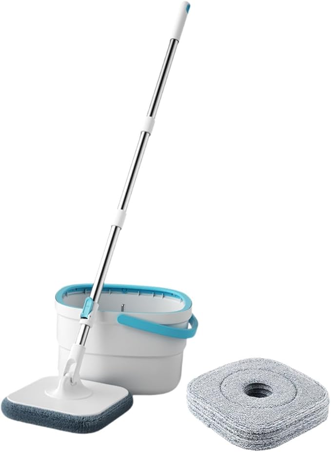 Mop and Bucket Set Microfiber Mops Stainless Steel Reusable Flat Mop Bucket Lazy Mop for Hotel Bathroom Baseboard Wall Corner with 4 Mop Pads(with 4 Mop Pads)