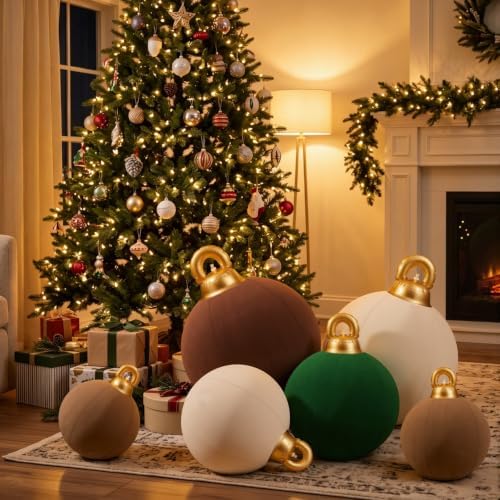 Jenaai 6 Pcs Colorful Giant Velvet Christmas Inflatable Ball Ornament