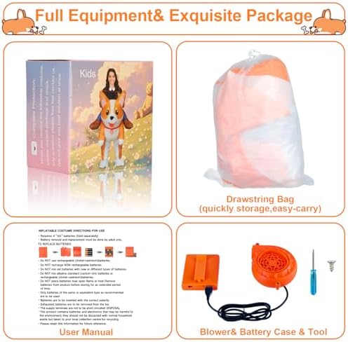 Inflatable Costumes Kids Dog Costume Halloween Blow Up Ride on Corgi Costume Animal Suit for Girls Boys Cosplay Party