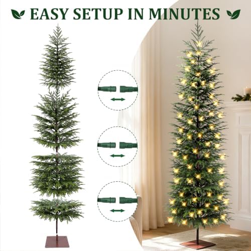 7FT Norfolk Pine Christmas Tree, Pre-Lit 240 LED Lights with 8 Modes, Real-Touch PE Material, Family & Pet Friendly, Heavy-Duty Weighted Base for Home Office Patio Christmas Decor