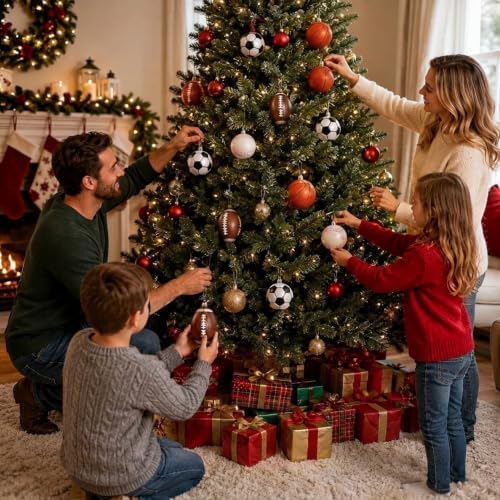 Syhood 64 Pcs Christmas Sport Ball Ornaments Tree Decor with Hanging Loop