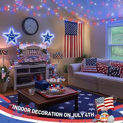 JMEXSUSS 600 LED Red White and Blue Lights Outdoor,4th of July Decor Lights