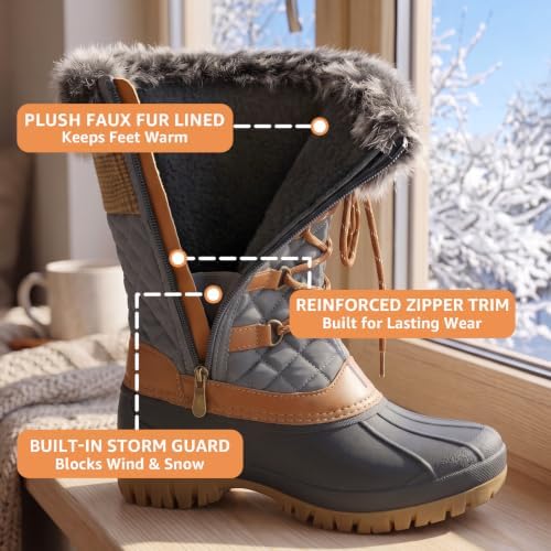 STQ Womens Winter Snow Boots, Waterproof Insulated Mid-Calf Duck Boots