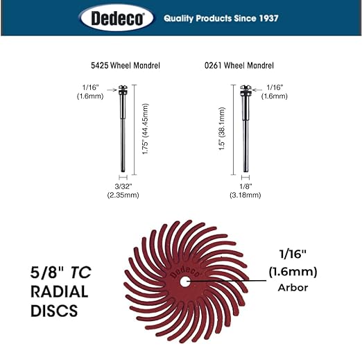 Dedeco Sunburst Radial Bristle Discs 48-Pack - 5/8" Curved - Red 220 Grit (Standard) - Aluminum Oxide for Polishing & Finishing