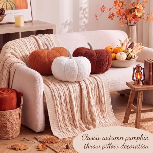Konohan 3 Pcs Pumpkin Pillows Fall Stuffed Pumpkin Plush Pillow for Autumn Halloween Thanksgiving Christmas Bedroom Sofa Couch Supplies