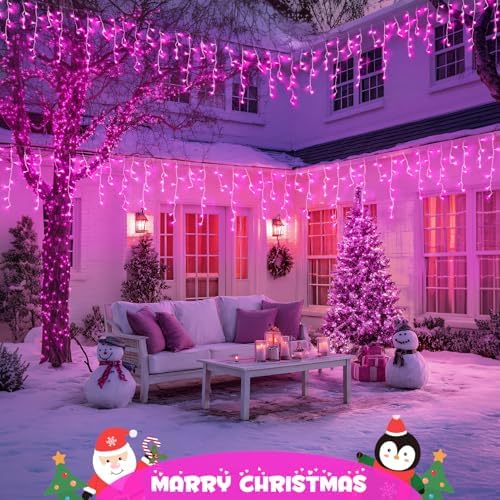JMEXSUSS 400 LED Pink Christmas Icicle Lights