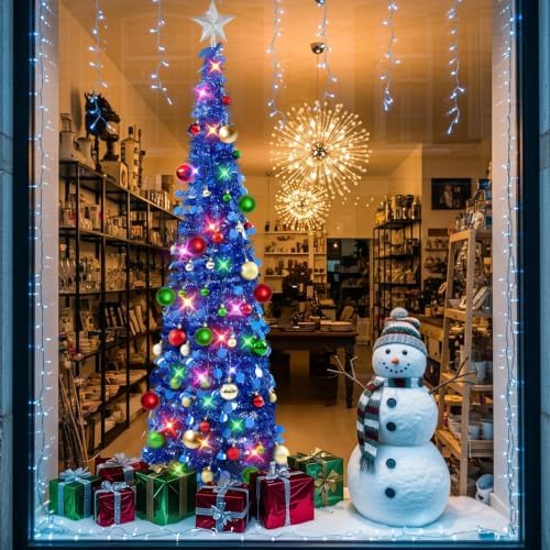 N&T NIETING Pop Up Christmas Tree with Lights & Ornaments, 5FT, Royal Blue