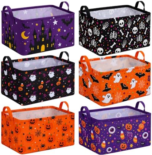 CHENGU 6 Pack Halloween Baskets Foldable Cute Halloween Storage Bins