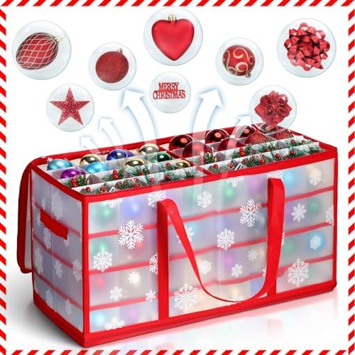 Hosuly 2 Pcs Plastic Christmas Ornaments Storage Box with Dividers, Zippers, 8 Trays,128 Slots, Christmas Storage Containers Xmas Ornaments Organizer for Holiday Balls Ornaments(Snowflake)