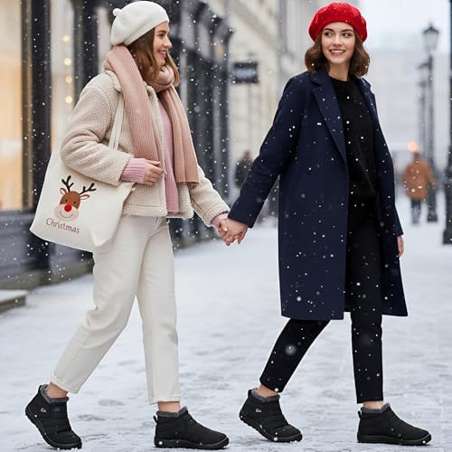 Alicegana Snow Boots for Women Winter: Warm Fur Lined Ankle Booties Comfortable Waterproof Slip On Lightweight Womens Boots