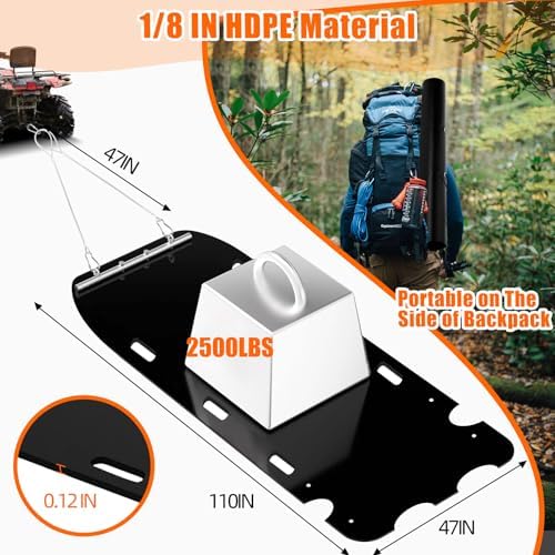 47” x 110” Yard Drag Sled with Pull Cables 1/8 HDPE Thickened Yard Sled Heavy Duty Multipurpose Yard Drag Mat for Hauling Debris, Construction Materials, Logs and Hunting Trophy