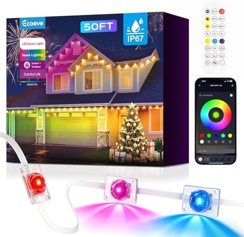 Permanent Outdoor Lights for House, 50ft Christmas RGB+IC Lights