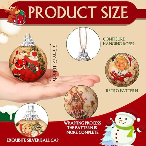 Outus 16Pcs Vintage Christmas Tree Ball Ornaments Retro Christmas Ornaments