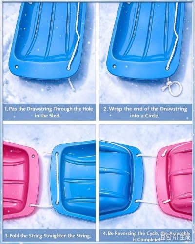 Snow Sled for Kids and Adult, Toboggan Sled with Plastic Cold-Resistant 35"