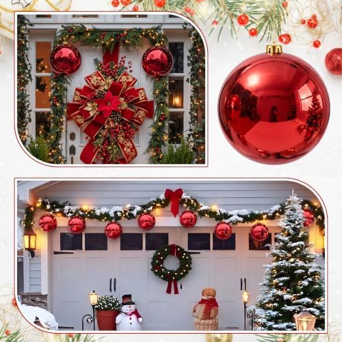Threan 8 Inch Large Red Shiny Christmas Ball Ornaments for Christmas Tree
