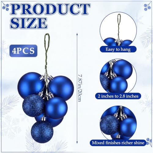 Roowest 4 Sets Large Blue Glitter Christmas Ball Clusters Ornaments Decor