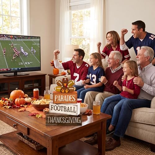 Lineshading 4 Pcs Fall Football Decor, Thanksgiving Turkey Wood Block Sign