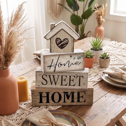 Moucuny 4 Pcs Farmhouse Table Decor Home Sweet Home Tiered Tray Decorations