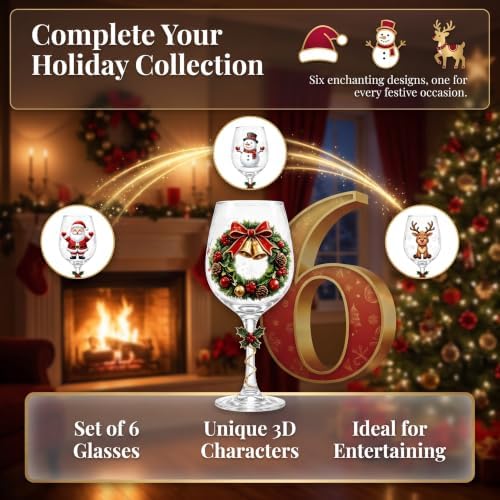 Christmas Wine Glass Collection Gift Box Set, Christmas Wine Glasses, Raised Holiday Goblet with Snowflake Decor, Festive Glassware, Wines & Cocktails, Holiday Party & Table Decor (E)