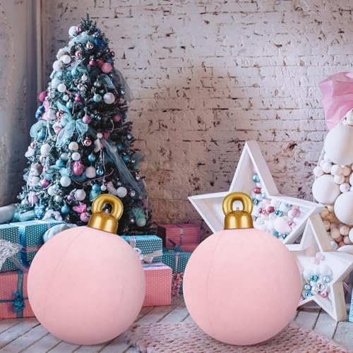 Jetec 3 Pcs 32 Inch Giant Velvet Pink Christmas Inflatable Balls