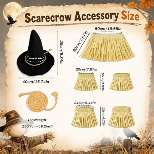 8 Pcs Scarecrow Costume Men Deluxe Adult Halloween Scarecrow Costume