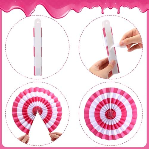 Outus 9 Pcs Christmas Hanging Decorations Peppermint Paper Fans Pink