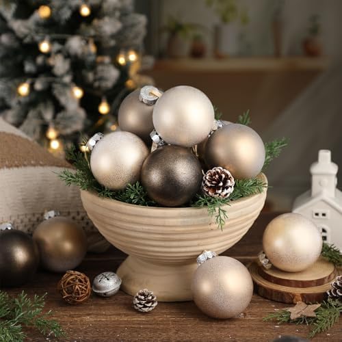 Yunlly 12 Pcs Neutral Christmas Ornament, Bronze Champagne Gold, 3.15''