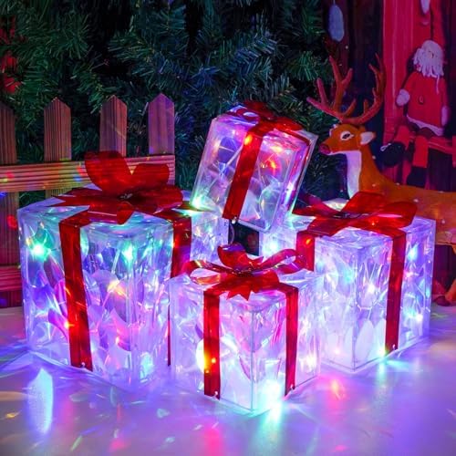 Set of 4 Christmas Lighted Boxes, Multicolor Holiday Indoor Decor