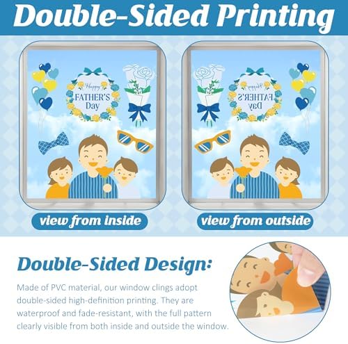 77 PCS Fathers Day Window Clings, 9 Sheets Blue Fathers Day Decorations, Double-Sided Dad Stickers for Glass Windows with Hearts Roses Patterns, Dad Decorations for Home Store Birthday Party