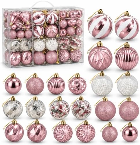 111 Pcs Pink & Clear Christmas Ball Ornaments, Shatterproof