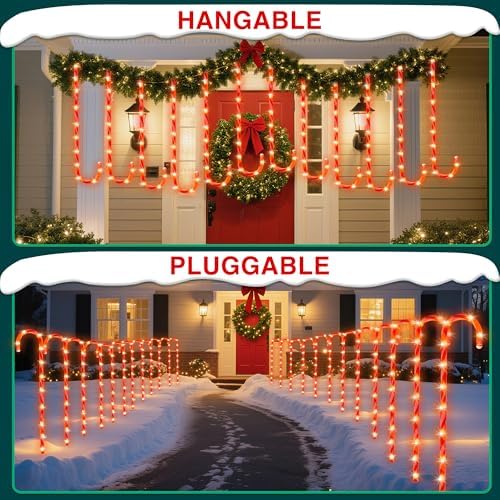 COOLWUFAN 24Pcs 28" Christmas Candy Cane Pathway Marker Lights
