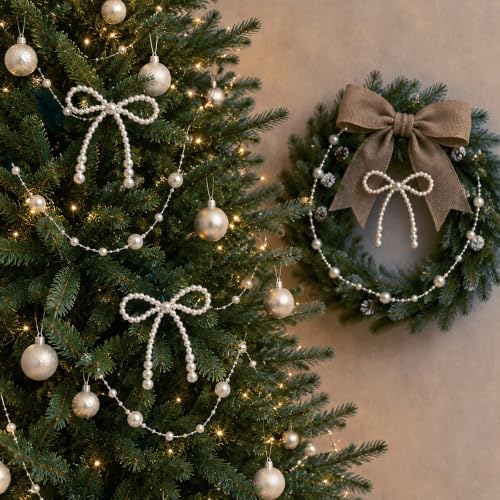 DIYDEC 25PCS Preal 4.5IN Christmas Bow Ornaments String Garland Decor