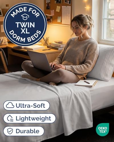 Twin XL Size 3 Piece Sheet Set - Breathable & Cooling Sheets - Light Grey