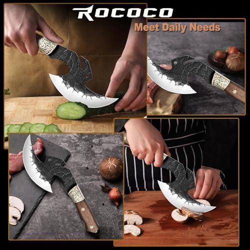 ROCOCO Viking Cleaver Knife Birthday - Full Tang Kitchen Axe Gift Men