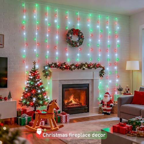 JMEXSUSS 300LED Red White and Green Christmas Curtain Lights with Remote