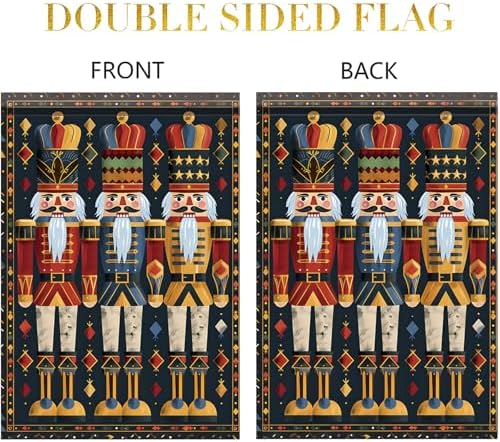 Nutcracker Garden Flag 12x18 Double Sided - Vintage Christmas Garden Flag Outside Decoration, Watercolor Oil Painting Style Holiday Yard Banner for Winter Lawn Porch Decor, Chinoiserie Festive Gift