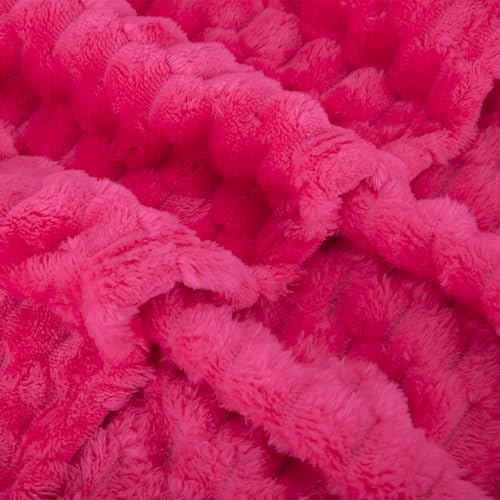 Puncuntex Hot Pink Throw Blanket 108"×90" Fuzzy 3D Jacquard Decorative
