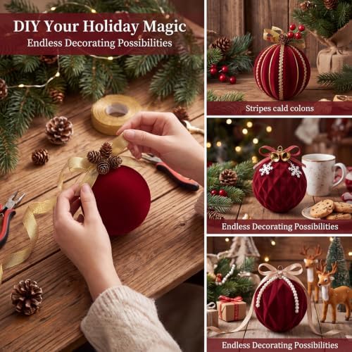 Christmas Ornaments Set Burgundy Velvet 2.36 in Decorative Balls