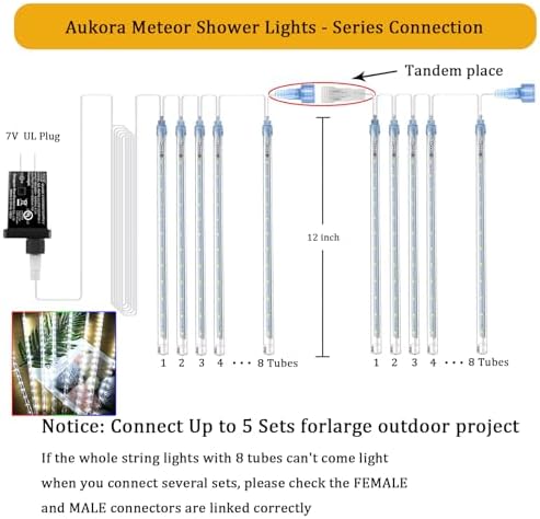 Aukora Outdoor Christmas Lights, Meteor Shower Falling Rain String Light
