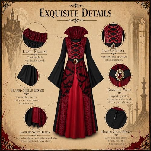Vampire Costume for Women Gothic Vampire Witch Dress Halloween Adult