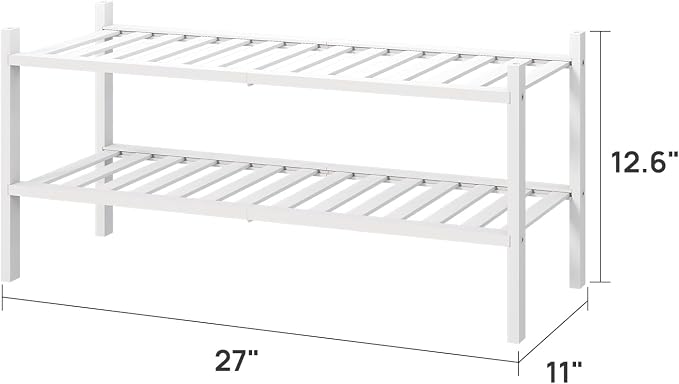 viewcare White Shoe Rack for Entryway, 2 Tier Shoe Organizer for Hallway Closet, Bamboo Wood Shoe Racks for Indoor Outdoor (White, 2-Tier)