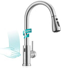 Kicimpro Touchless Kitchen Faucet with Pull Down Sprayer Brushed Nickel, Side Motion Sensor Kitchen Touchless Faucet with Water Line, Two Control Modes Touchless Faucet for Kitchen Sink, Single Handle