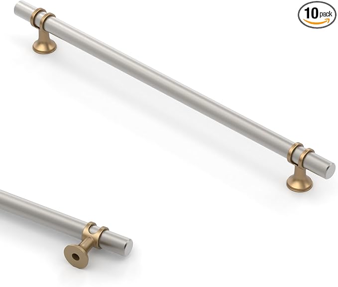 Asidrama 10 Pack 8.8 Inch(224mm) Brushed Satin Nickel and Champagne Bronze Kitchen Cabinet Handles, Cabinet Pulls Kitchen Cabinet Hardware Cupboard Handles Drawer Pulls